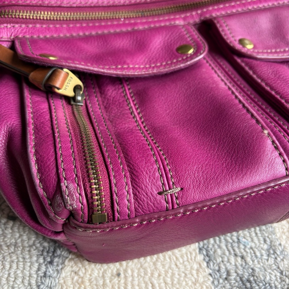Fossil Magenta Leather Satchel - Picture 4 of 7